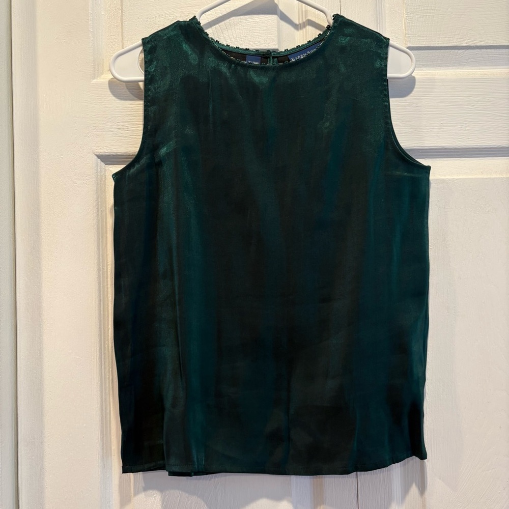 Vintage Karen Scott Green Shiny Satin Tank Top - Size Petite Small